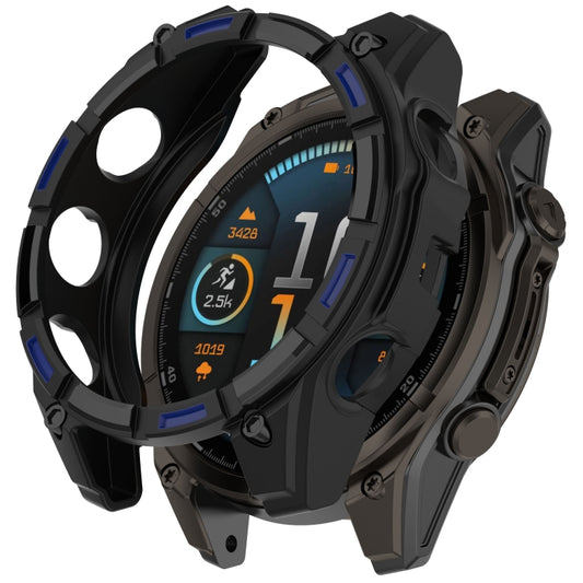 For Garmin Fenix 8 AMOLED 47mm Armor Hollow TPU Half Coverage Watch Protective Case(Black Blue) - Watch Cases by buy2fix | Online Shopping UK | buy2fix