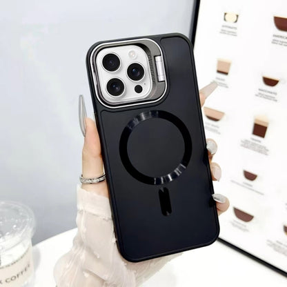 For iPhone 16 Pro CD Texture Frosted MagSafe Lens Holder Phone Case(Black) - iPhone 16 Pro Cases by buy2fix | Online Shopping UK | buy2fix