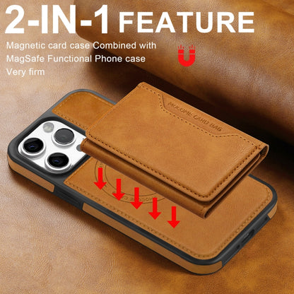 For iPhone 16 Pro Shield Multi-functional MagSafe Card Bag Phone Case(Brown) - iPhone 16 Pro Cases by buy2fix | Online Shopping UK | buy2fix