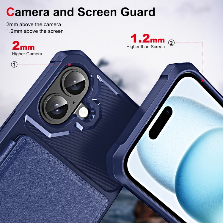 For iPhone 16 Plus ENKAY Hat-Prince Card Slot Wallet TPU Back Leather Phone Case with Lens Film(Cyan) - iPhone 16 Plus Cases by ENKAY | Online Shopping UK | buy2fix