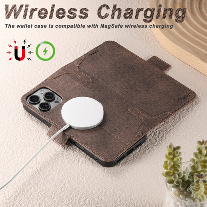 For iPhone 16 Pro Suteni J07 Multi-functional Horizontal MagSafe Denim Leather Phone Case(Brown) - iPhone 16 Pro Cases by Suteni | Online Shopping UK | buy2fix