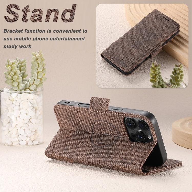 For iPhone 16 Pro Suteni J07 Multi-functional Horizontal MagSafe Denim Leather Phone Case(Brown) - iPhone 16 Pro Cases by Suteni | Online Shopping UK | buy2fix