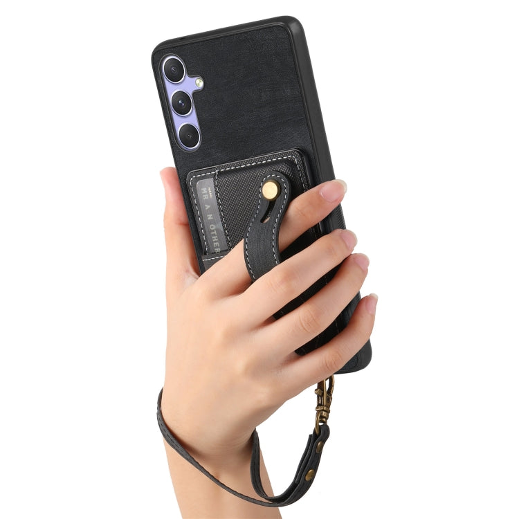 For Samsung Galaxy S25 Ultra 5G Retro Cross Wristband Wallet Leather Back Phone Case(Black) - Galaxy S25 Ultra 5G Cases by buy2fix | Online Shopping UK | buy2fix