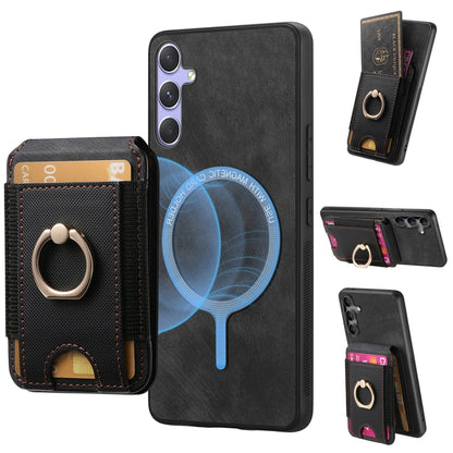 For Samsung Galaxy S25 5G Retro Splitable Magnetic Stand Card Bag Leather Phone Case(Black) - Galaxy S25 5G Cases by buy2fix | Online Shopping UK | buy2fix