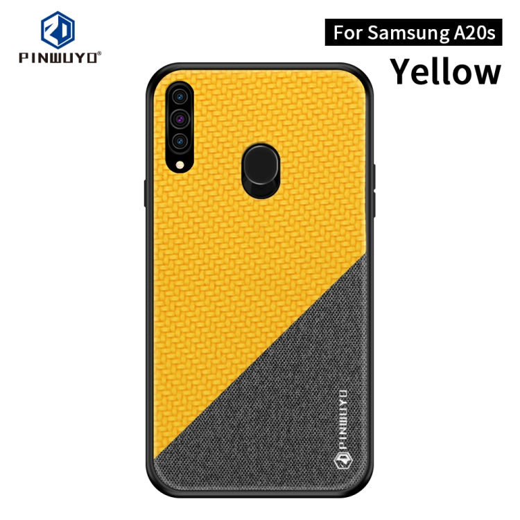 For Galaxy A20S PINWUYO Rong Series  Shockproof PC + TPU+ Chemical Fiber Cloth Protective Cover(Yellow) - Galaxy Phone Cases by PINWUYO | Online Shopping UK | buy2fix