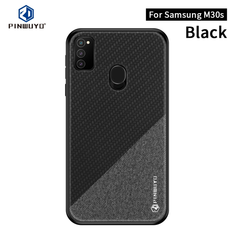 For Galaxy M30S PINWUYO Rong Series  Shockproof PC + TPU+ Chemical Fiber Cloth Protective Cover(Black) - Galaxy Phone Cases by PINWUYO | Online Shopping UK | buy2fix