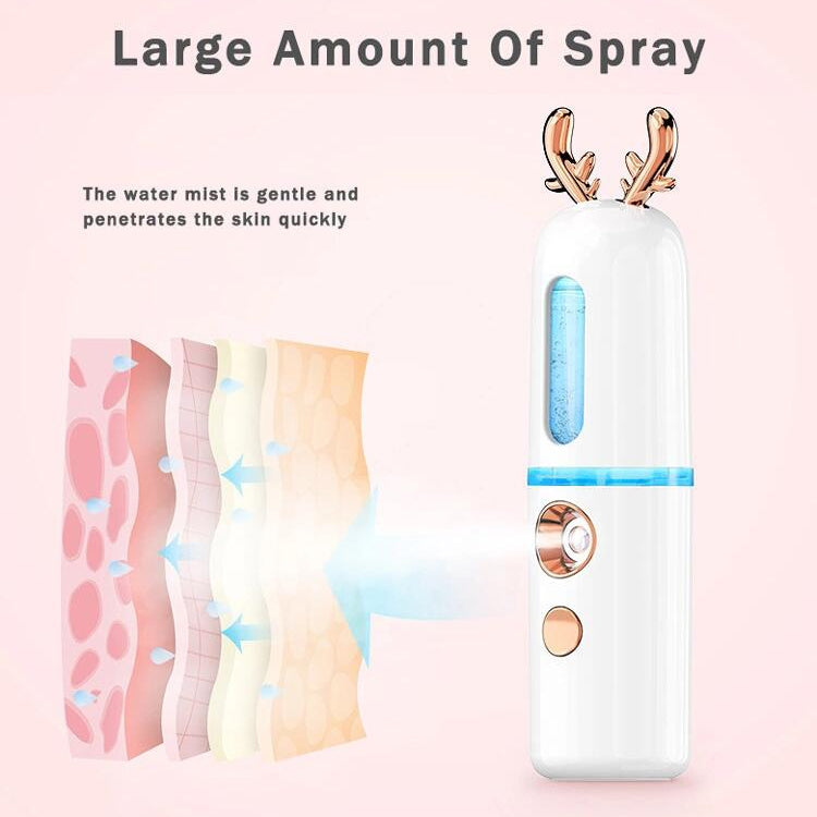 Facial Steamer Nano Spray Water Replenishing Instrument Portable Cold Spray Machine Charging Beauty Instrument Automatic Alcohol Sprayer, Style:Cute Deer(White) - Beauty Instrument by buy2fix | Online Shopping UK | buy2fix