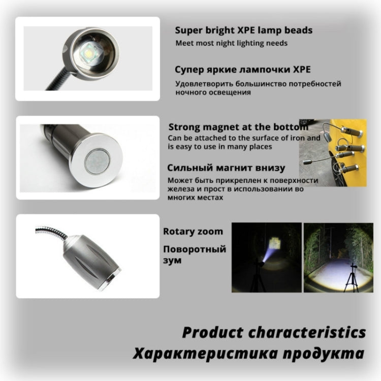 Multi-functional with Magnet Charging Rotary Zoom Turn Work Light Glare Flashlight, T6 Charging Section US Plug(Silver) - LED Flashlight by buy2fix | Online Shopping UK | buy2fix