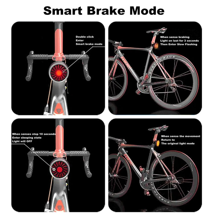 Bicycle Smart Sensor Brake Light USB Tail Light Warning Light(Black) - Taillights by buy2fix | Online Shopping UK | buy2fix