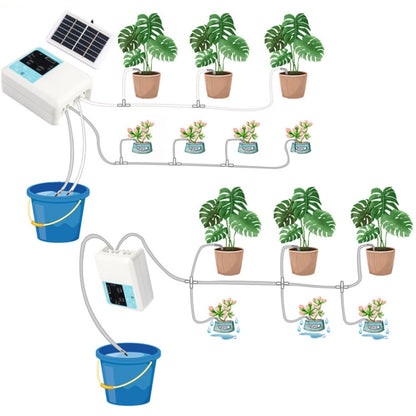 G89456 Solar Intelligent Voice Timing Automatic Flower Watering Device Lazy Plant Dripper, Specification: Double Pump 20 Sets Drop 15M Tube(White) - Watering & Irrigation by buy2fix | Online Shopping UK | buy2fix