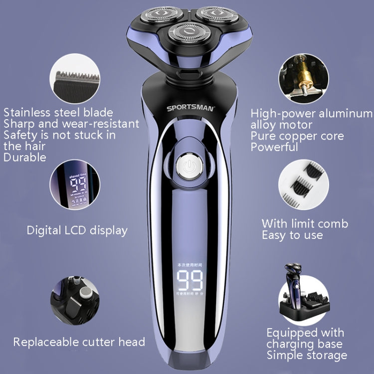 Sportsman SM-530 Electric Men Shaving Knife Multi-Function Base Charging Digital Water Washing Razor, Specification: USB(Purple) - Electric Shavers by SPORTSMAN | Online Shopping UK | buy2fix