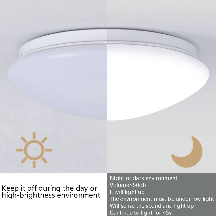 LED Sound Light Control Ceiling Lamp Round Corridor Intelligent Sensor Lamp, Power source: 18W 350mm(White) - Sensor LED Lights by buy2fix | Online Shopping UK | buy2fix