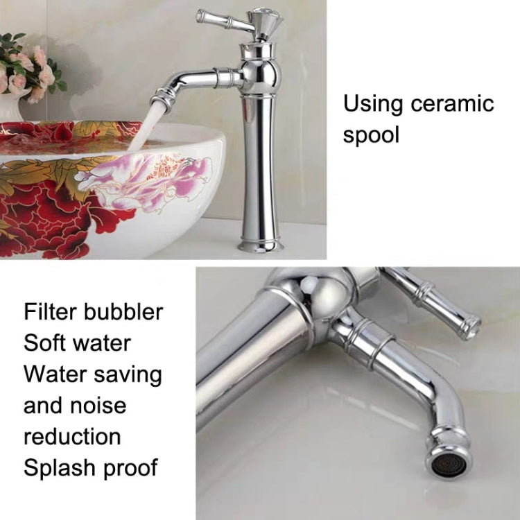 All Bronze Bathroom Basin Hot And Cold Water Faucet, Style: Electroplated High Model+Water Inlet Pipe - Faucets & Accessories by buy2fix | Online Shopping UK | buy2fix