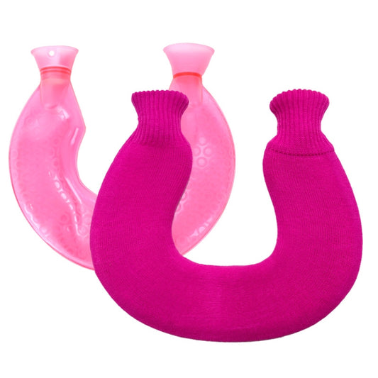 U-shaped PVC Hot Compress Shoulder And Neck Explosion-proof Water Injection Hot Water Bag(Rose Red + Rose Red Knitted) - Hot Water Bags by buy2fix | Online Shopping UK | buy2fix