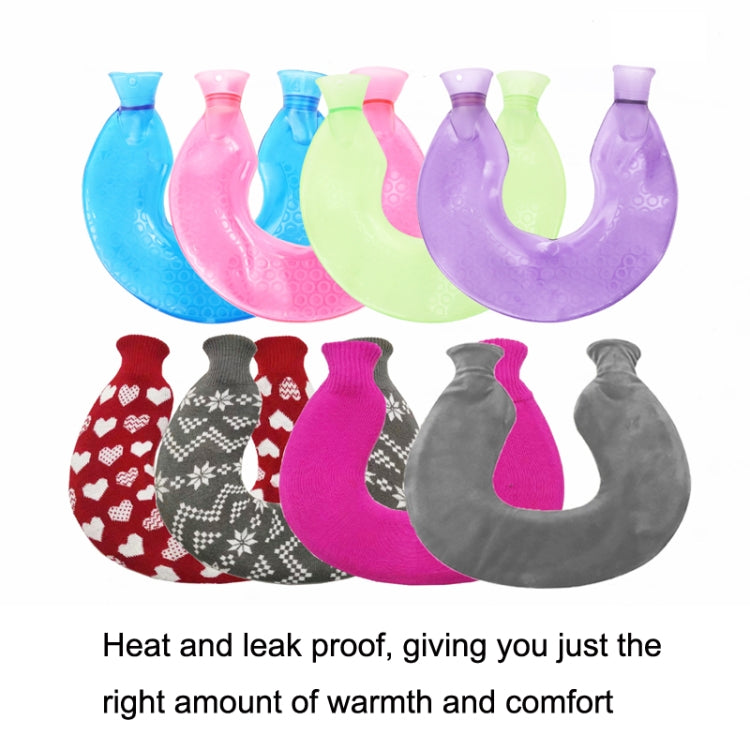 U-shaped PVC Hot Compress Shoulder And Neck Explosion-proof Water Injection Hot Water Bag(Rose Red + White Love Knitted) - Hot Water Bags by buy2fix | Online Shopping UK | buy2fix