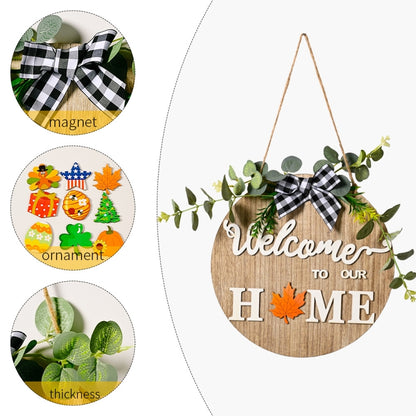 Stereoscopic DIY Home Wooden Round Welcome Door Sign Pendant Wreaths Wall Hanging Decor - Holiday Decorations by buy2fix | Online Shopping UK | buy2fix