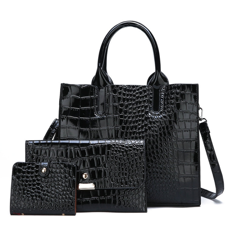 3-in-1 Women Handbag Simple Versatile Crocodile Pattern Large Shoulder Bag(Black) - Handbags by buy2fix | Online Shopping UK | buy2fix