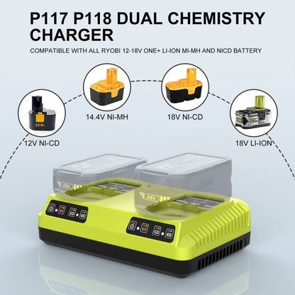 For RYOBI P108 / P117 12-18V Lithium Nickel Battery Dual Port Charger, Plug: EU - Electric Saws & Accessories by buy2fix | Online Shopping UK | buy2fix