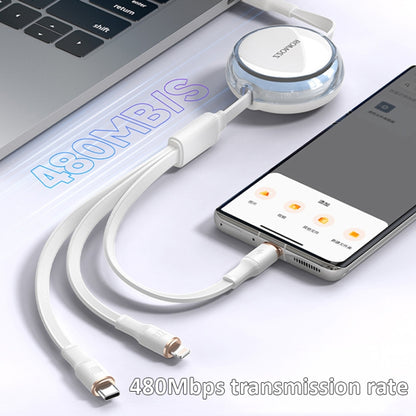 ROMOSS PD100W 3-In-1 Retractable Data Cable Type-C/USB-C To 8 Pin & Type-C & Micro Line 1.1m (White) - Multifunction Cable by ROMOSS | Online Shopping UK | buy2fix