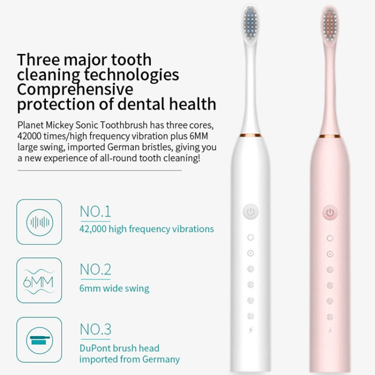 Rechargeable Ultrasonic Soft Bristle Electrical Toothbrushes Flosser 6 Gear With 4 Brushes(White) - Toothbrushes by buy2fix | Online Shopping UK | buy2fix