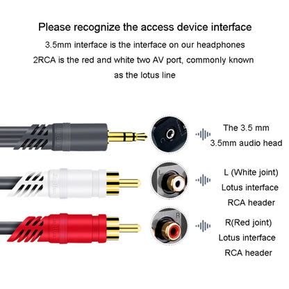 JINGHUA 3.5mm To 2RCA Audio Cable Game Console Outdoor Audio Connection Cable, Size: 10m(Grey) - RCA Cable by JINGHUA | Online Shopping UK | buy2fix