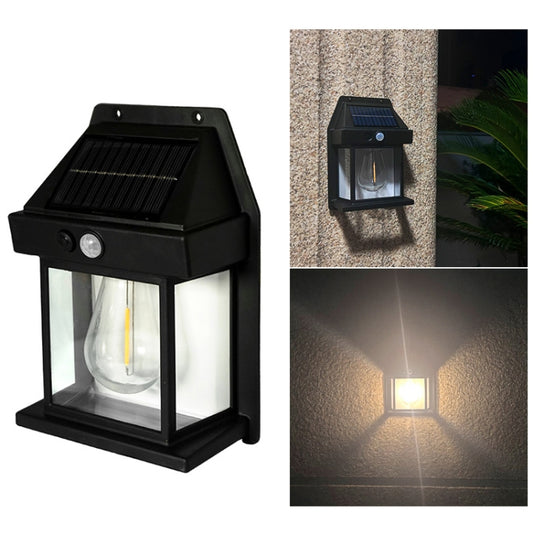 Solar Outdoor Tungsten Wall Light 3 Modes Body Sensing Waterproof Garden Villa Night Light, Spec: Regular Black - Solar Lights by buy2fix | Online Shopping UK | buy2fix