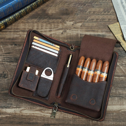 CONTACTS FAMILY CF5009 Genuine Leather Multifunctional Travel Convenient Cigar Box with Wrist Strap(Coffee) - Cigarette Box & Ashtrays by CONTACTS FAMILY | Online Shopping UK | buy2fix