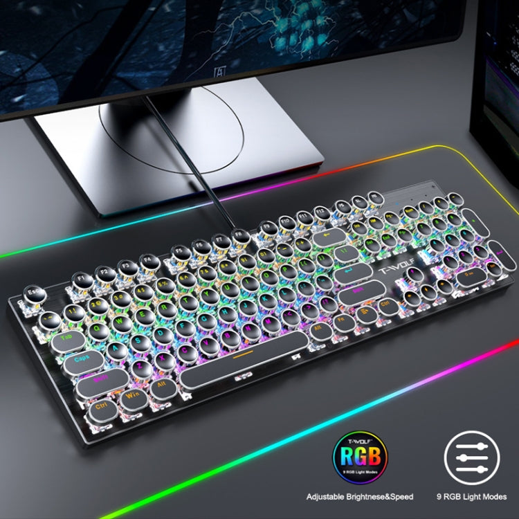 T-WOLF T75 104 Keys Adjustable RGB Light Computer Game Wired Mechanical Keyboard(Black) - Wired Keyboard by T-WOLF | Online Shopping UK | buy2fix