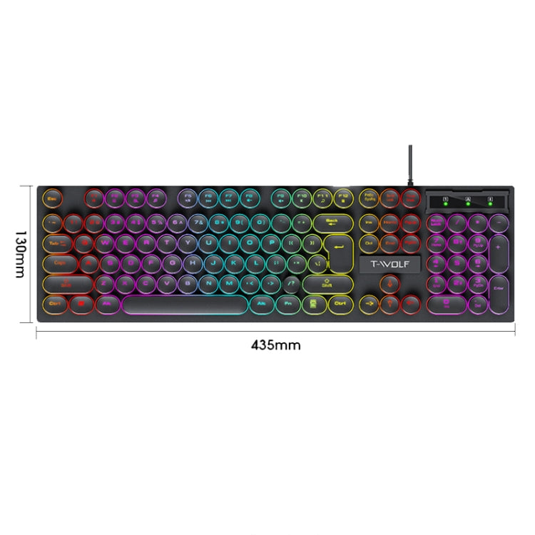 T-WOLF T80 104-Keys RGB Illuminated Office Game Wired Punk Retro Keyboard, Color: Black - Wired Keyboard by T-WOLF | Online Shopping UK | buy2fix