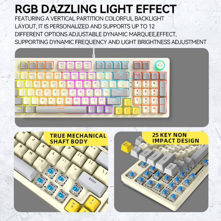 T-WOLF T50 97-keys RGB Luminous Color-Matching Game Mechanical Keyboard with Knob, Color: White A - Wired Keyboard by T-WOLF | Online Shopping UK | buy2fix