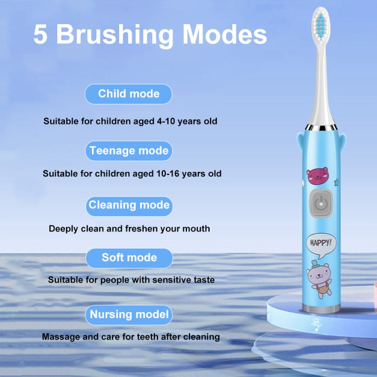 USB Charging Fully Automatic Ultrasonic Cartoon Children Electric Toothbrush, Color: Blue with 3 Heads - Toothbrushes by buy2fix | Online Shopping UK | buy2fix