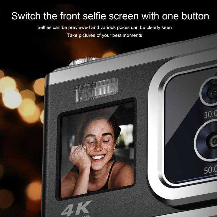 4K HD Optical Dual Lens Digital Camera 50MP Dual Screen Selfie Camera, No Memory(White) - Video Cameras by buy2fix | Online Shopping UK | buy2fix