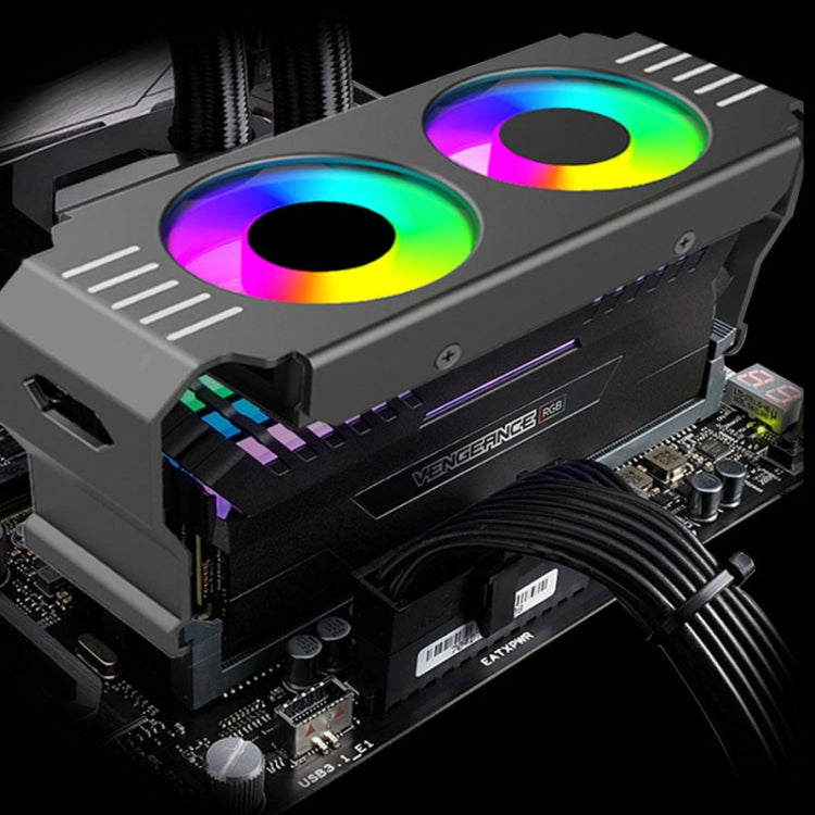 Desktop ARGB Memory Cooler PWM Temperature Control Dual Fan, For DDR / DDR2 / DDR3 / DDR4 / DDR5(Black) - Fan Cooling by buy2fix | Online Shopping UK | buy2fix