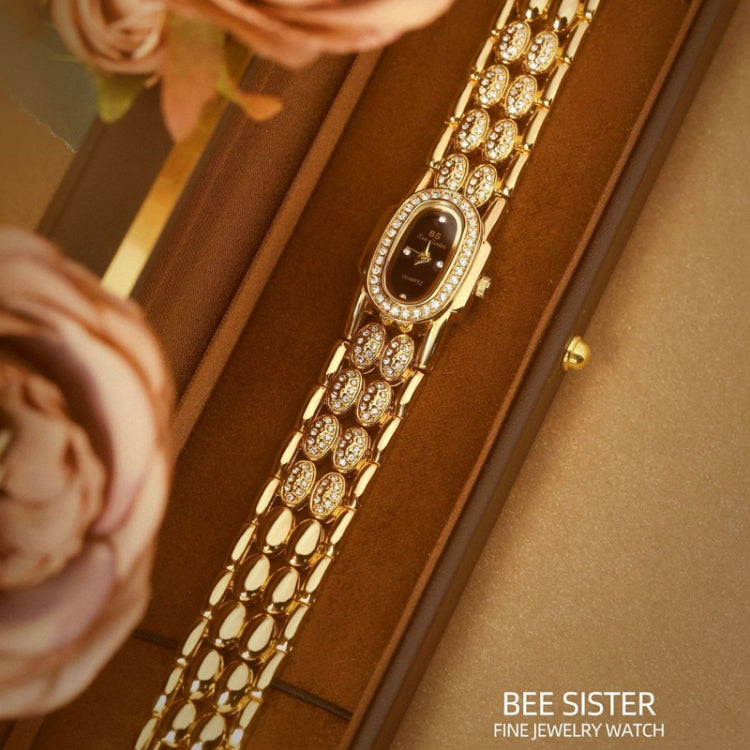 BS Bee Sister Stainless Steel Ladies Bracelet Watch Diamond Wristwatch(Golden Black) - Metal Strap Watches by BS Bee Sister | Online Shopping UK | buy2fix