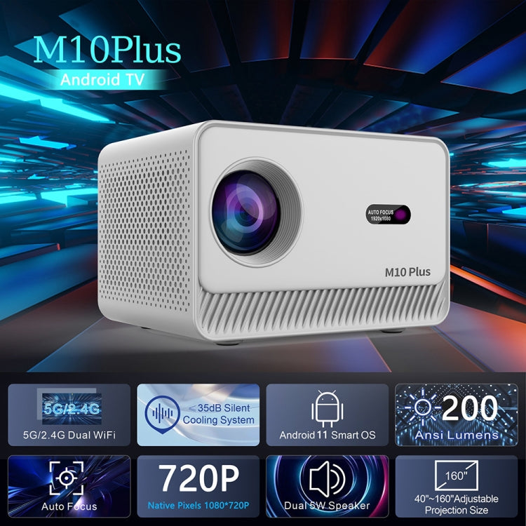 M10 Plus 1280x720P Projector 2.4G / 5G WIFI Bluetooth 5.2 Android 11 System Home Cinema AU Plug - Mini Projector by buy2fix | Online Shopping UK | buy2fix