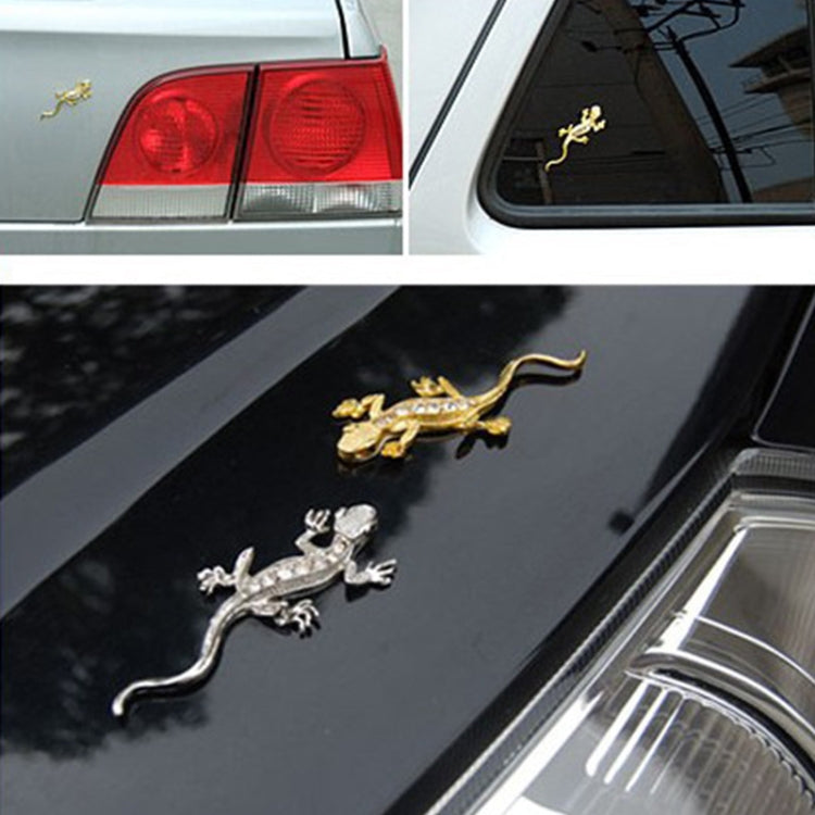 Zinc Alloy Rhinestone Gecko Metal 3D Car Sticker(Silver) - 3D Metal Sticker by buy2fix | Online Shopping UK | buy2fix