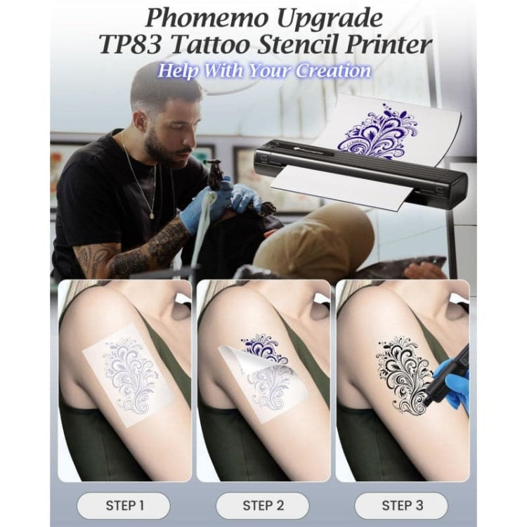 Phomemo TP83-BK Wireless Tattoo Stencil Printer With 10pcs Transfer Paper(Black) - Printer by Phomemo | Online Shopping UK | buy2fix