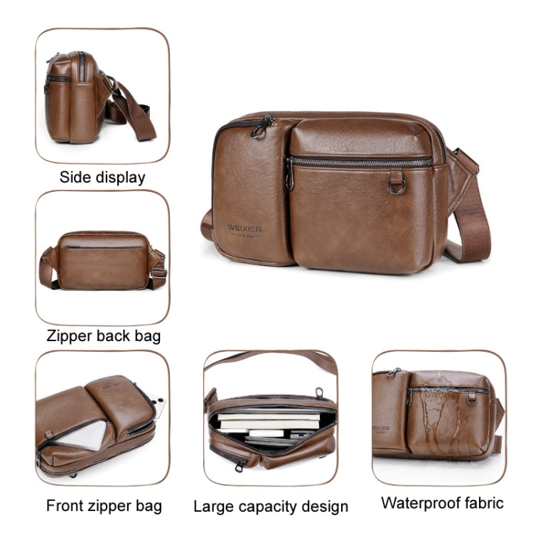 WEIXIER D401 Men Large Capacity Crossbody Single Shoulder Bag Casual PU Messenger Handbag(Brown) - Single-shoulder Bags by WEIXIER | Online Shopping UK | buy2fix