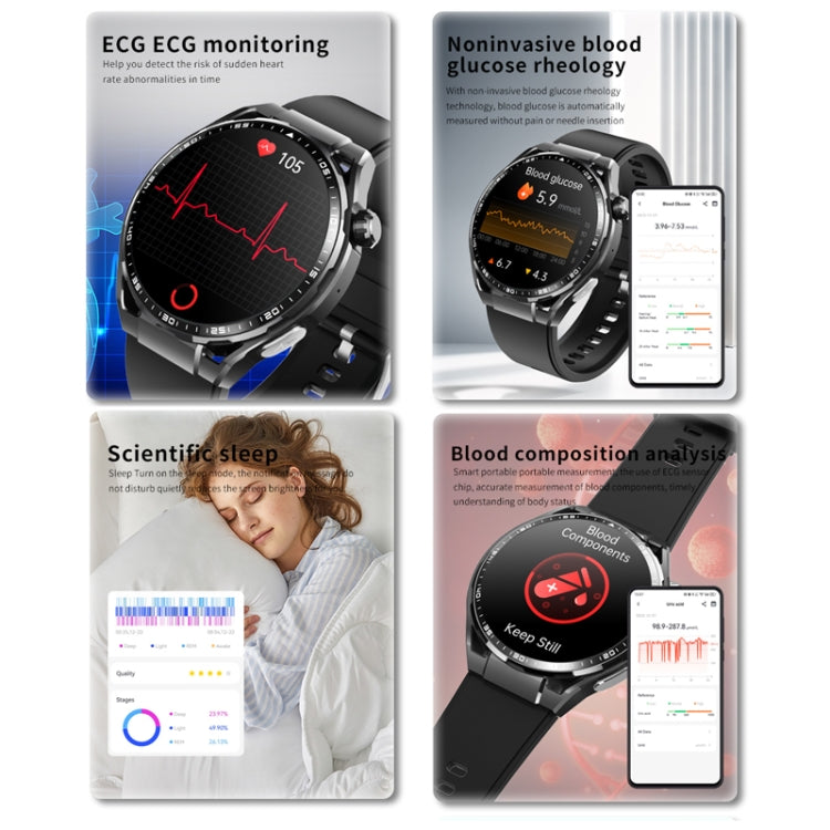 F200 Smart Health Watch ECG Electrocardiogram Blood Sugar Monitoring 1.55 Inch Round Screen, Color: Black Milan - Smart Watches by buy2fix | Online Shopping UK | buy2fix