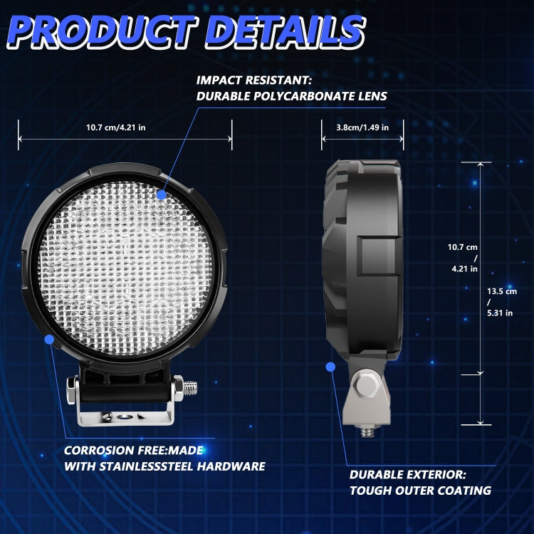 14W 9-30V Floodlight Mixed Luminous 4 Inch Round Work Light With Wire Set(X2) - Work Lights by buy2fix | Online Shopping UK | buy2fix