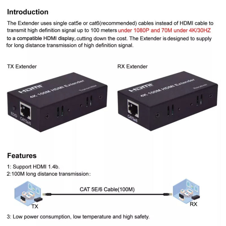 HDMI To RJ45 Single Ethernet Cable 100m Extender 4K HD Cable Signal Amplifier UK Plug(Black) - Amplifier by buy2fix | Online Shopping UK | buy2fix