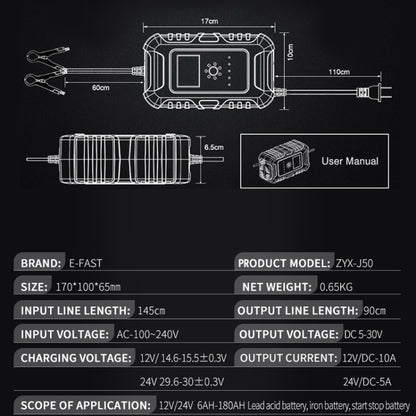 ANHTCzyx 12V/24V 6-180AH 7-Stage Smart Car Motorcycle Battery Charger(AU Plug) - Battery Charger by ANHTCzyx | Online Shopping UK | buy2fix