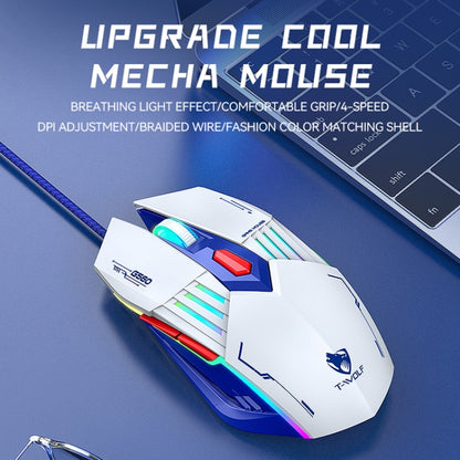 T-WOLF G560 6-keys Cool Breathing Light Gaming Wired Mouse Mechanical Office Silent Mouse(Blue) - Wired Mice by T-WOLF | Online Shopping UK | buy2fix