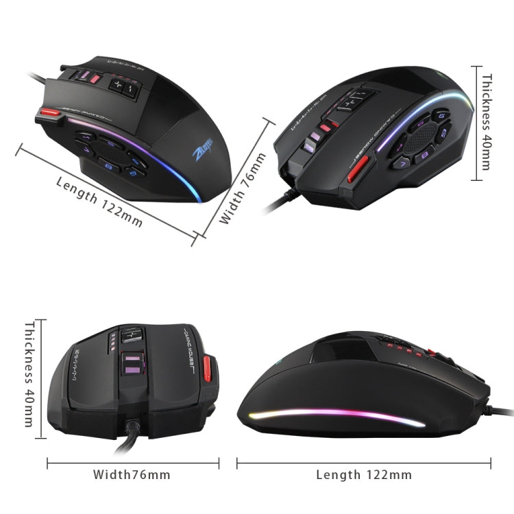 ZELOTES C13 13-keys RGB Lighting Effect Programming Macro Custom Gaming Wired Mouse(Black) - Wired Mice by ZELOTES | Online Shopping UK | buy2fix