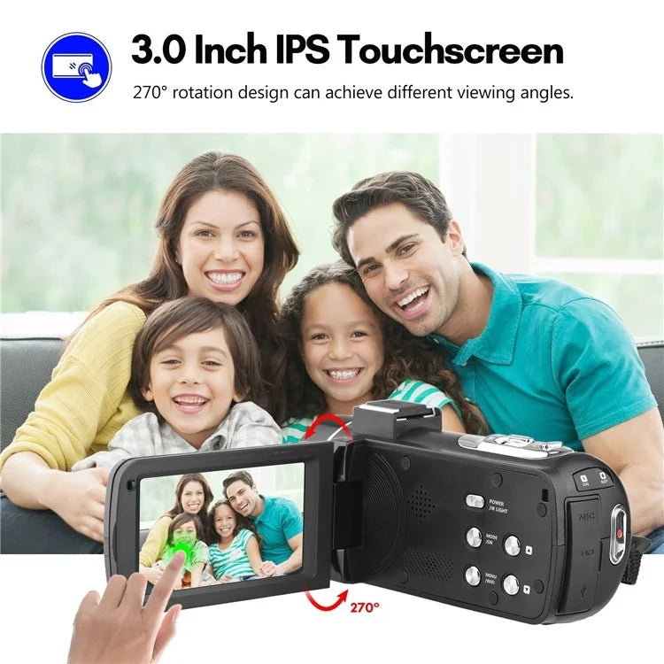 4K  Digital Video Camera 3 Inch IPS Touch Screen 56MP 18X Digital Zoom WiFi Camcorder, Spec: Set 1 - Video Cameras by buy2fix | Online Shopping UK | buy2fix