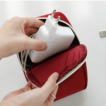 Travel Portable Charger Headset Cable Storage Bag(Wine Red) - Storage Bags by buy2fix | Online Shopping UK | buy2fix