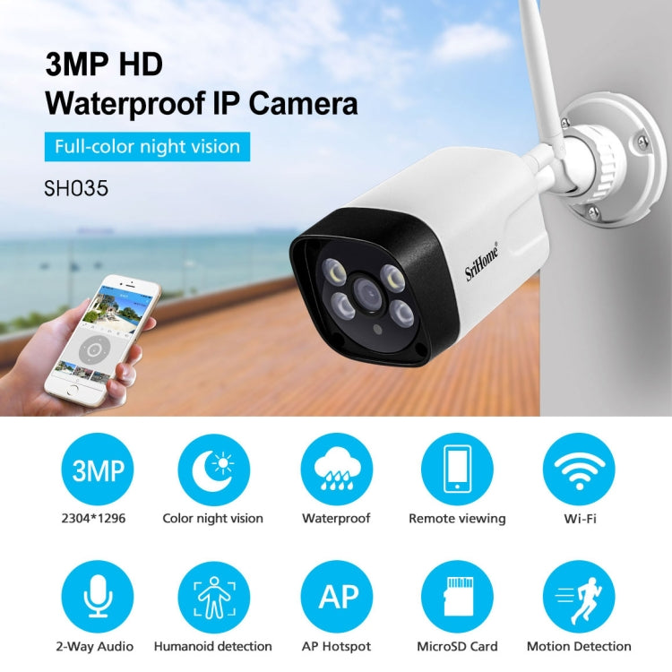 SriHome SH035 3.0 Million Pixels 1296P HD IP Camera, Support Two Way Audio / Motion Detection / Humanoid Detection / Full-color Night Vision / TF Card, AU Plug - Security by SriHome | Online Shopping UK | buy2fix