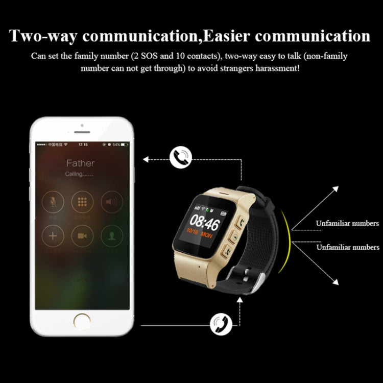 D99+ 1.22 inch HD LCD Screen GPS Smartwatch for the Elder Waterproof, Support GPS + LBS + WiFi Positioning / Two-way Dialing / Voice Monitoring / One-key First-aid / Wrist off Alarm / Safety Fence (Champagne Gold) - Smart Wear by buy2fix | Online Shopping UK | buy2fix