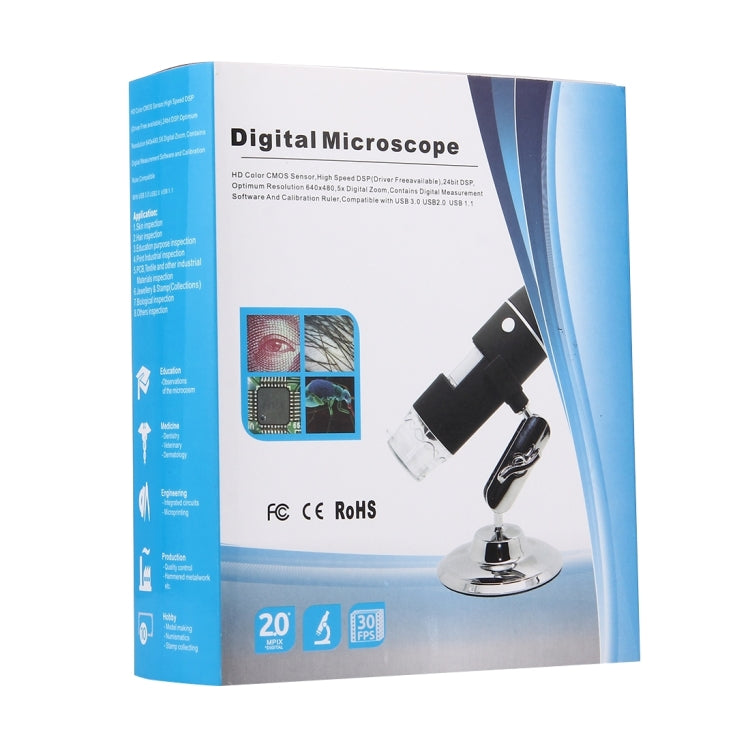 1000X Magnifier 0.3MP Image Sensor USB Digital Microscope with 8 LED & Professional Stand(Black) - Digital Microscope by buy2fix | Online Shopping UK | buy2fix