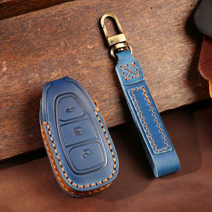 For Ford Focus/Mondeo/Maverick/Explorer/Escort/Edge 2017-2018 C231 Car Key Leather Protective Case (Blue) - In Car by buy2fix | Online Shopping UK | buy2fix